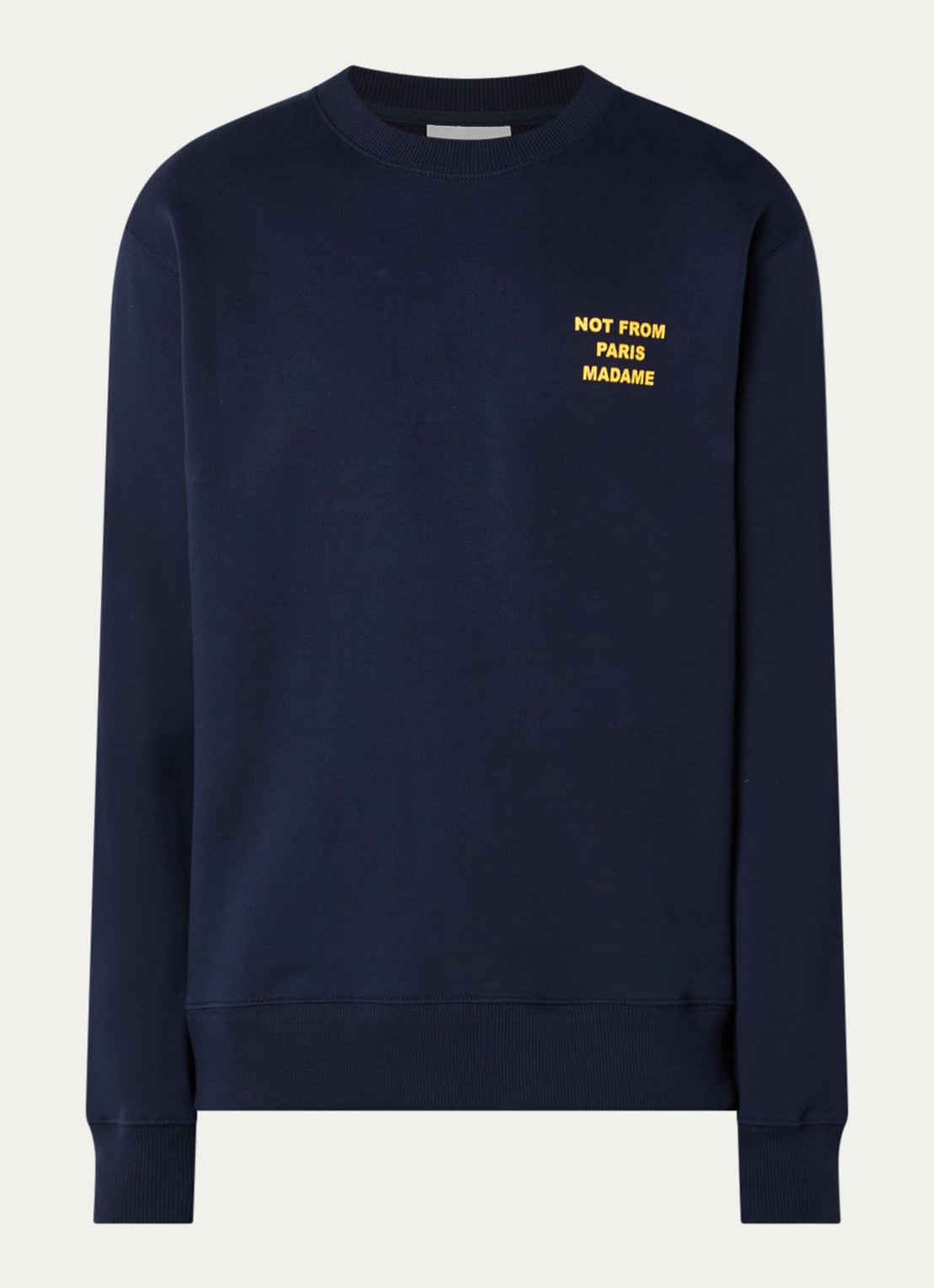 Drôle de Monsieur Sweater met front- en backprint - voorkant donkerblauw