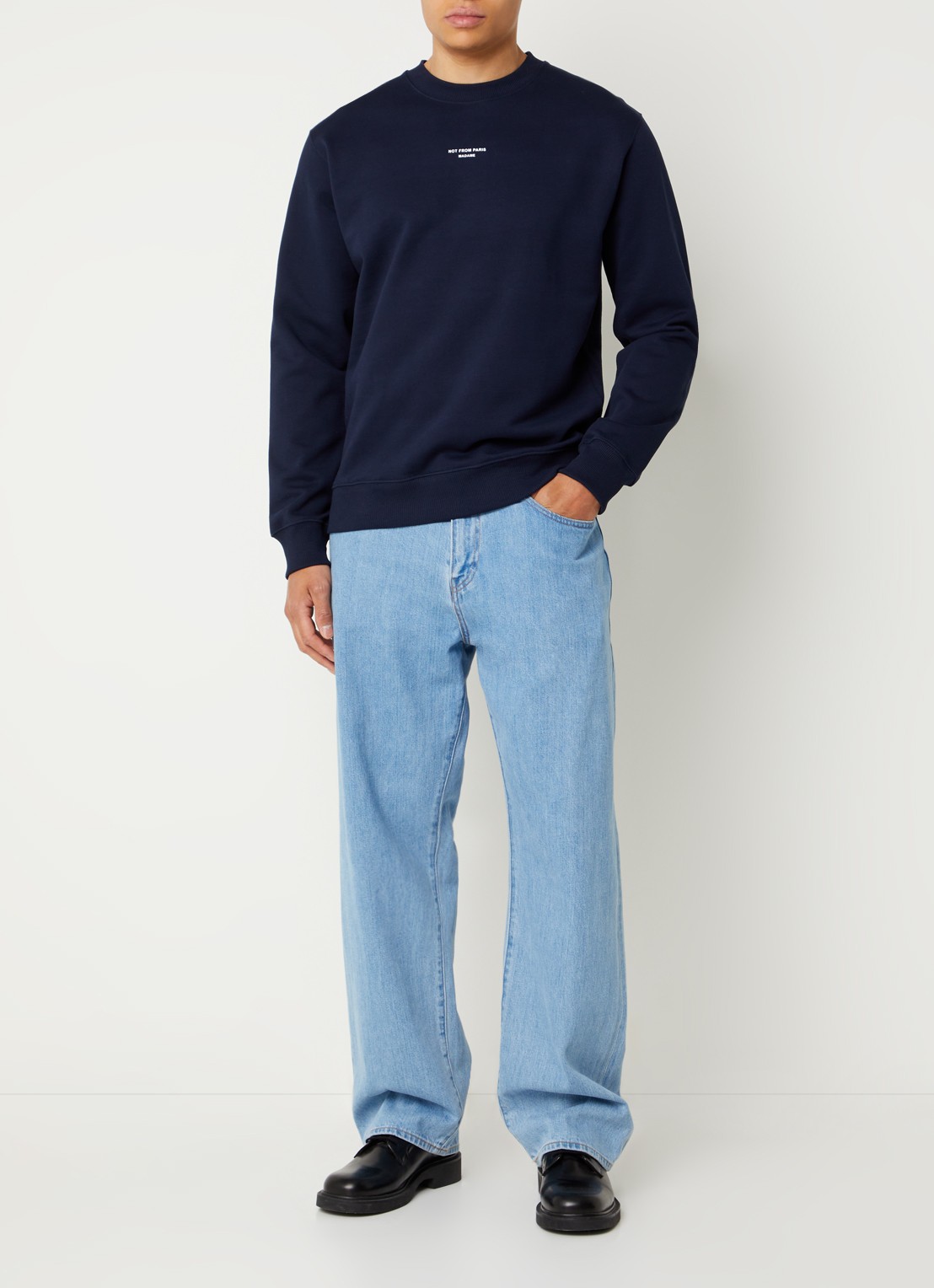 Drôle de Monsieur Sweater met logo - voorkant 3 donkerblauw