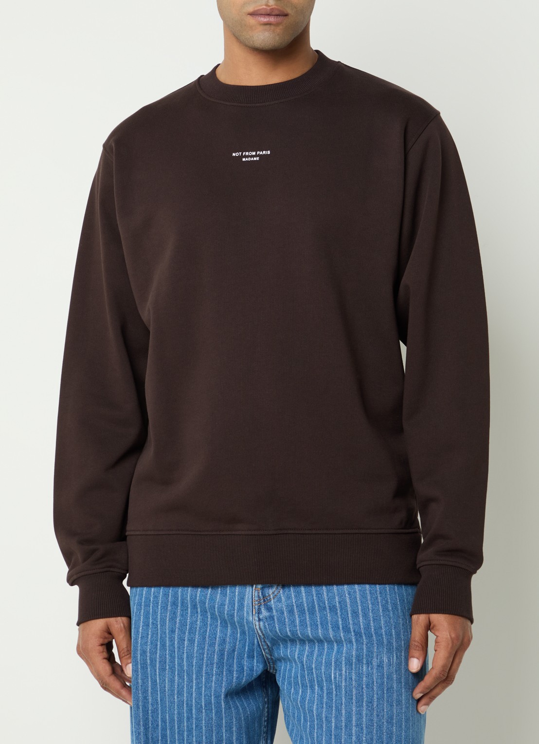 Drôle de Monsieur Sweater met print - detail donkerbruin