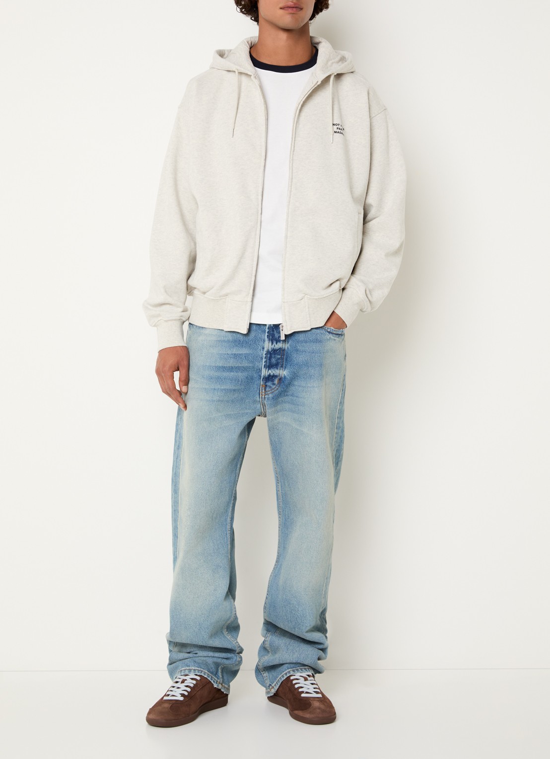 Drôle de Monsieur Sweatvest met logoprint - voorkant 2 gebroken wit