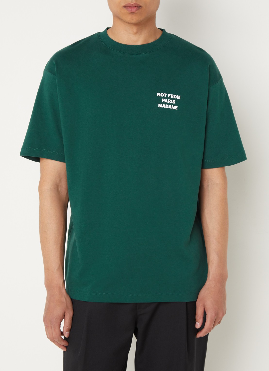Drôle de Monsieur T-shirt met front- en backprint - achterkant donkergroen