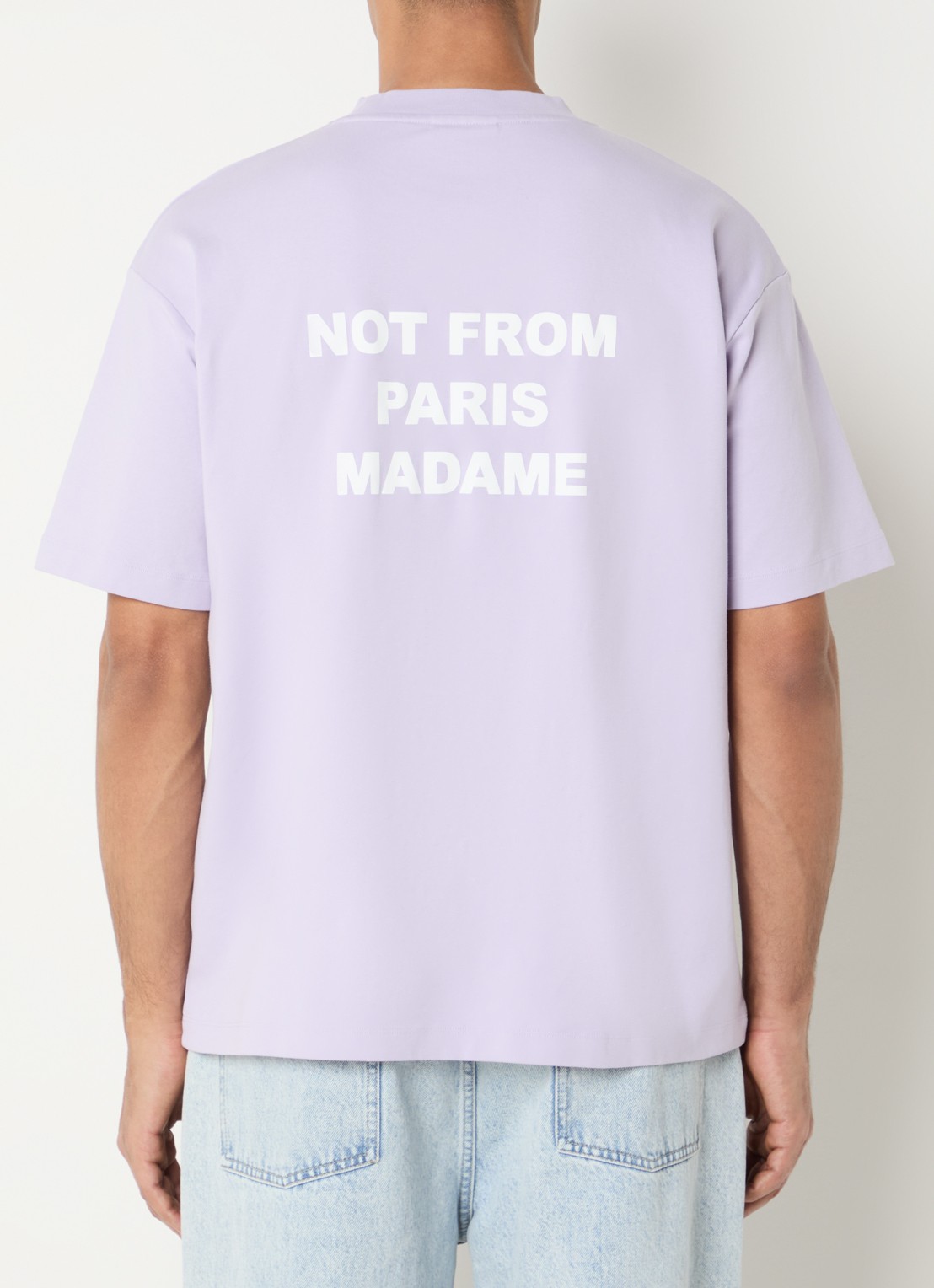 Drôle de Monsieur T-shirt met front- en backprint - detail lavendel