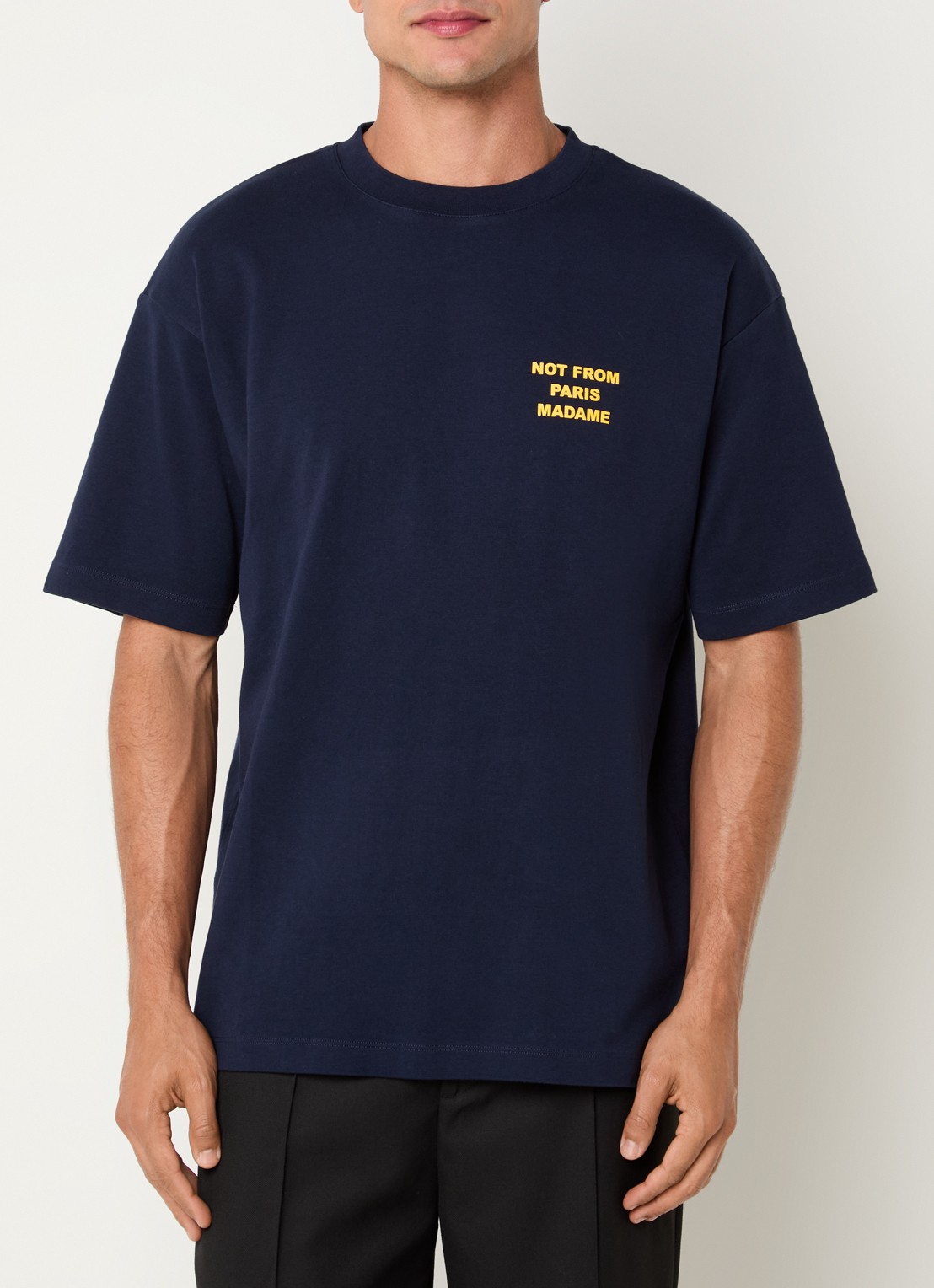 Drôle de Monsieur T-shirt met front- en backprint - achterkant donkerblauw