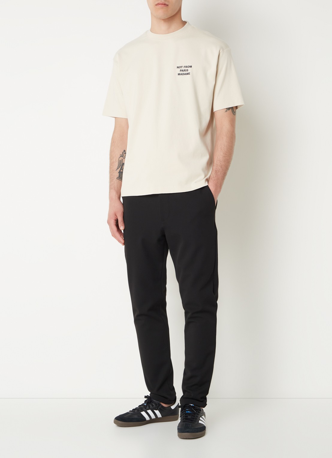 Drôle de Monsieur T-shirt met front- en backprint - voorkant 4 beige