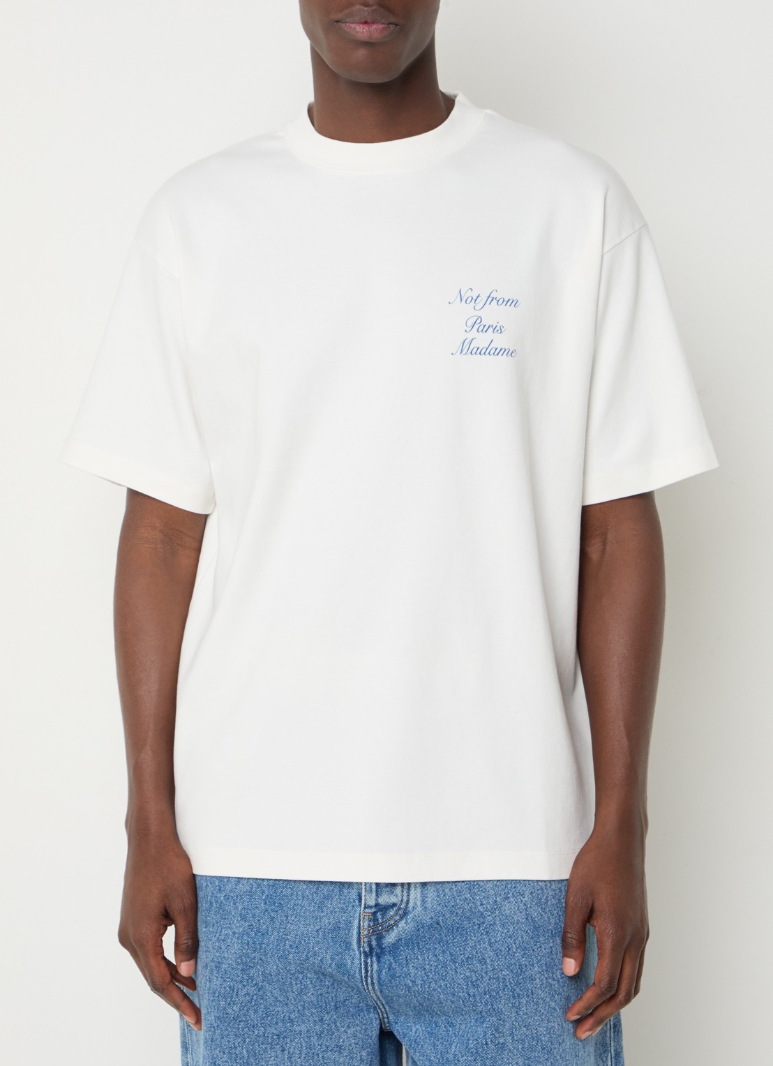 Drôle de Monsieur T-shirt met logo- en backprint - achterkant 4 gebroken wit