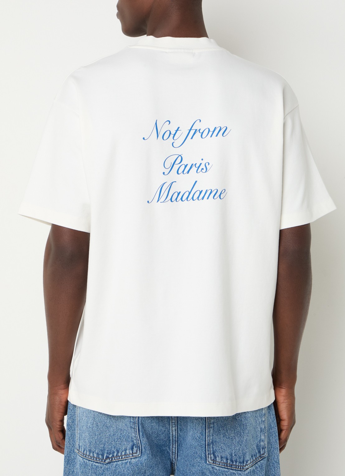Drôle de Monsieur T-shirt met logo- en backprint - detail 3 gebroken wit