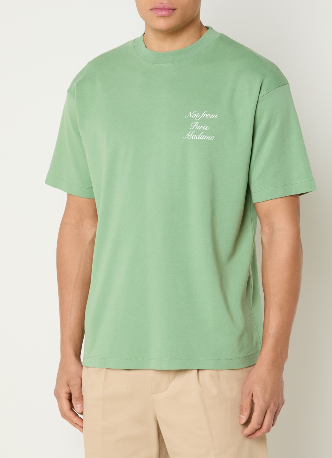 Drôle de Monsieur T-shirt met logo- en backprint - achterkant lichtgroen