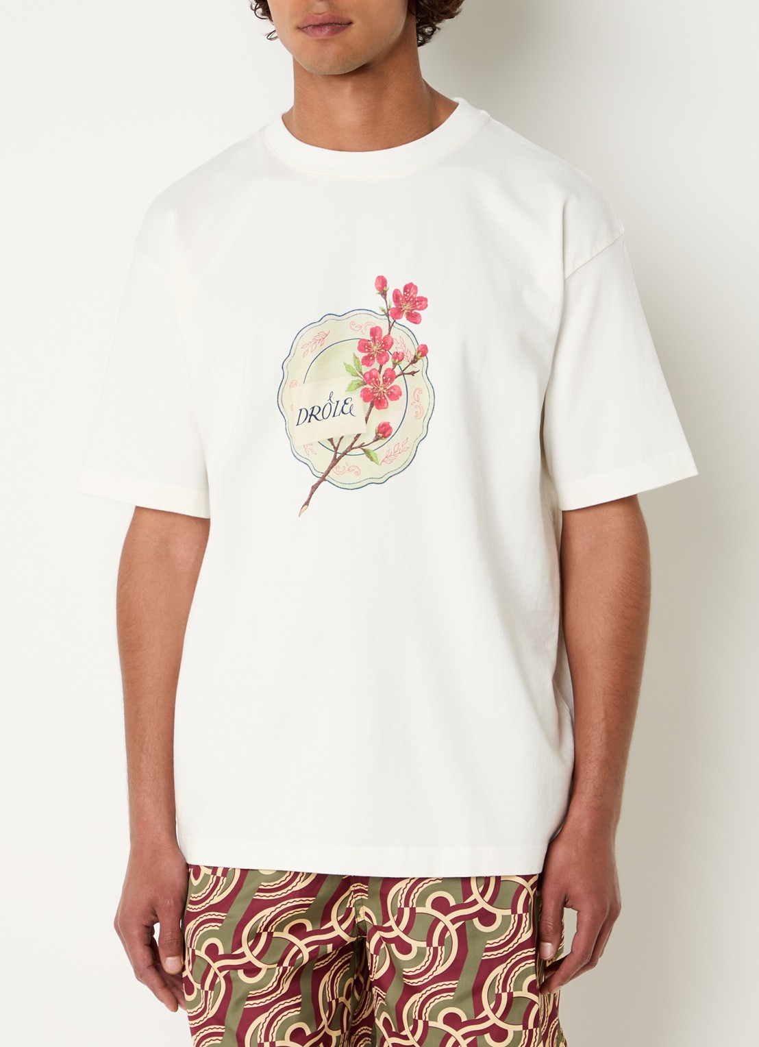 Drôle de Monsieur T-shirt met logoprint - detail gebroken wit