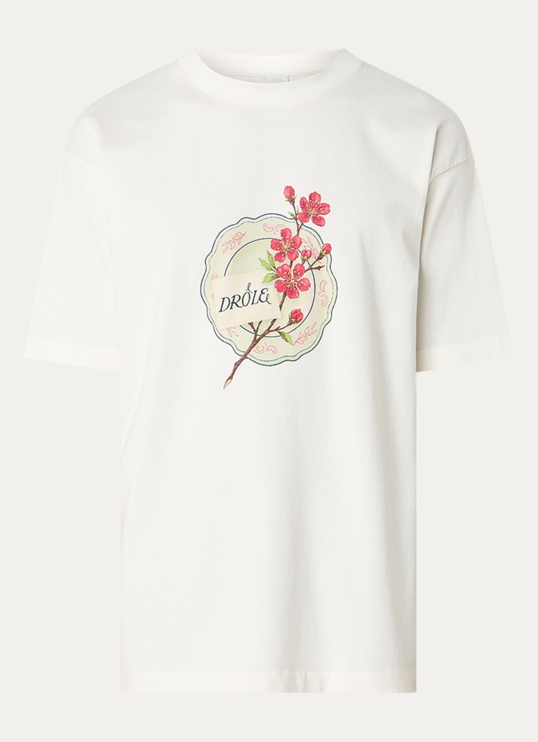 Drôle de Monsieur T-shirt met logoprint - voorkant 2 gebroken wit