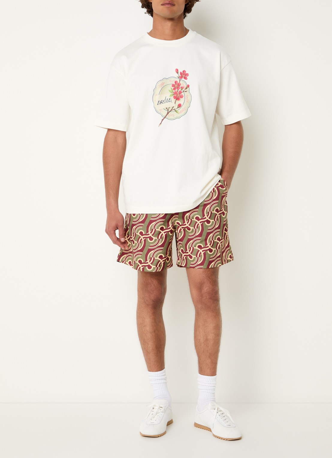 Drôle de Monsieur T-shirt met logoprint - voorkant 3 gebroken wit