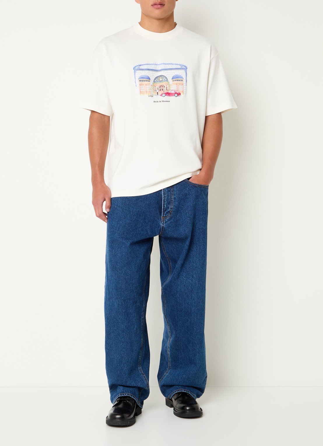 Drôle de Monsieur T-shirt met print - voorkant 3 gebroken wit