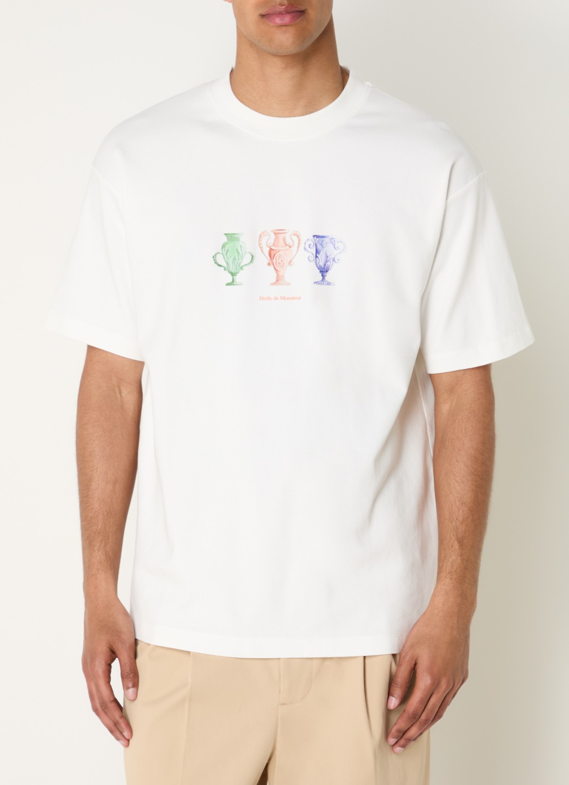 Drôle de Monsieur T-shirt met print - detail gebroken wit