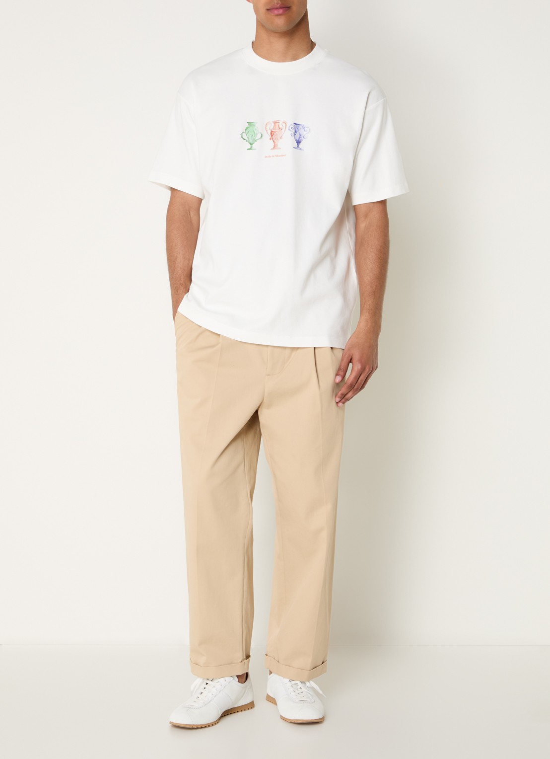 Drôle de Monsieur T-shirt met print - voorkant 4 gebroken wit