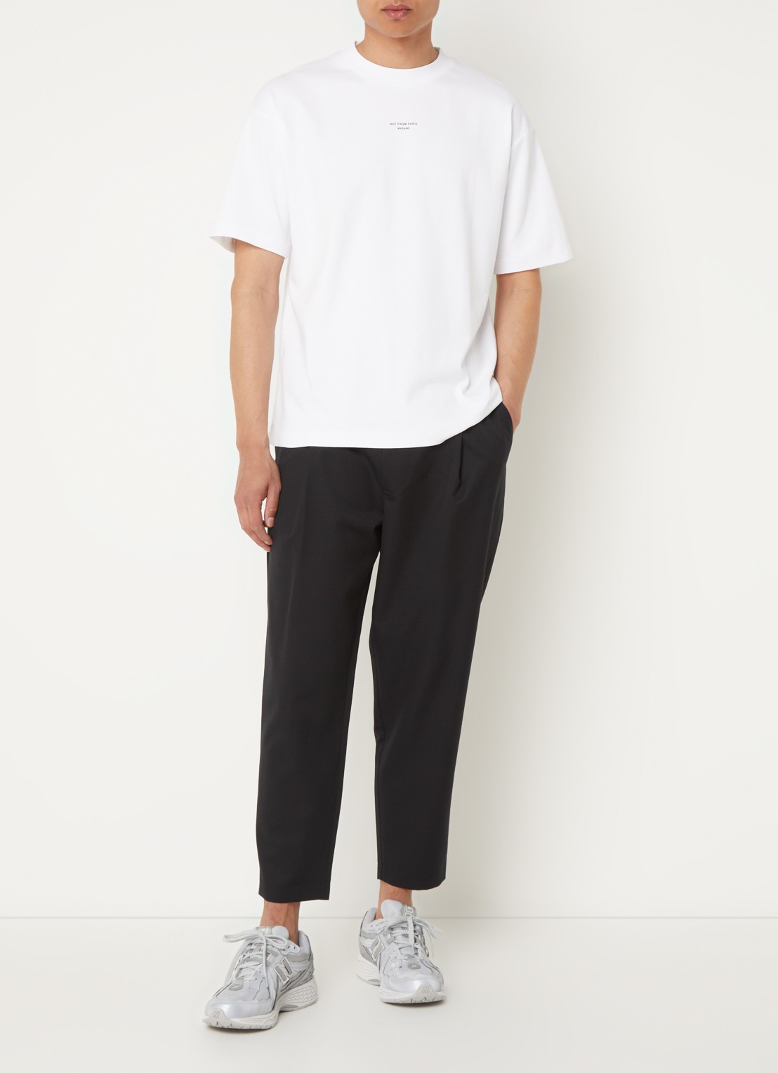Drôle de Monsieur T-shirt met print - voorkant 2 gebroken wit