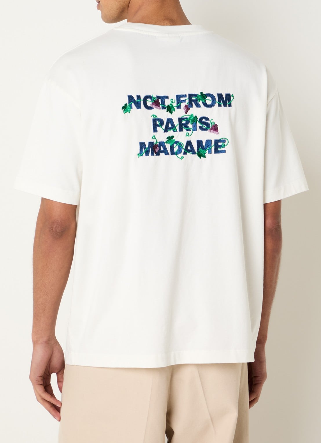 Drôle de Monsieur Vine T-shirt borduring - detail ivoor