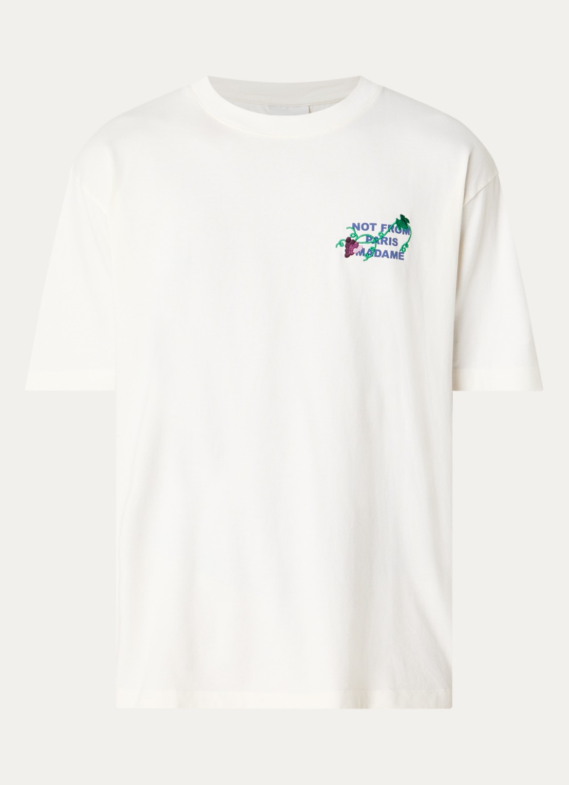 Drôle de Monsieur Vine T-shirt borduring - voorkant 2 ivoor