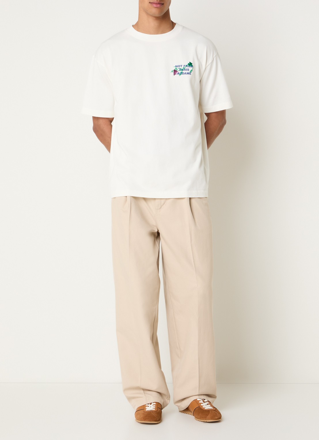 Drôle de Monsieur Vine T-shirt borduring - voorkant 3 ivoor