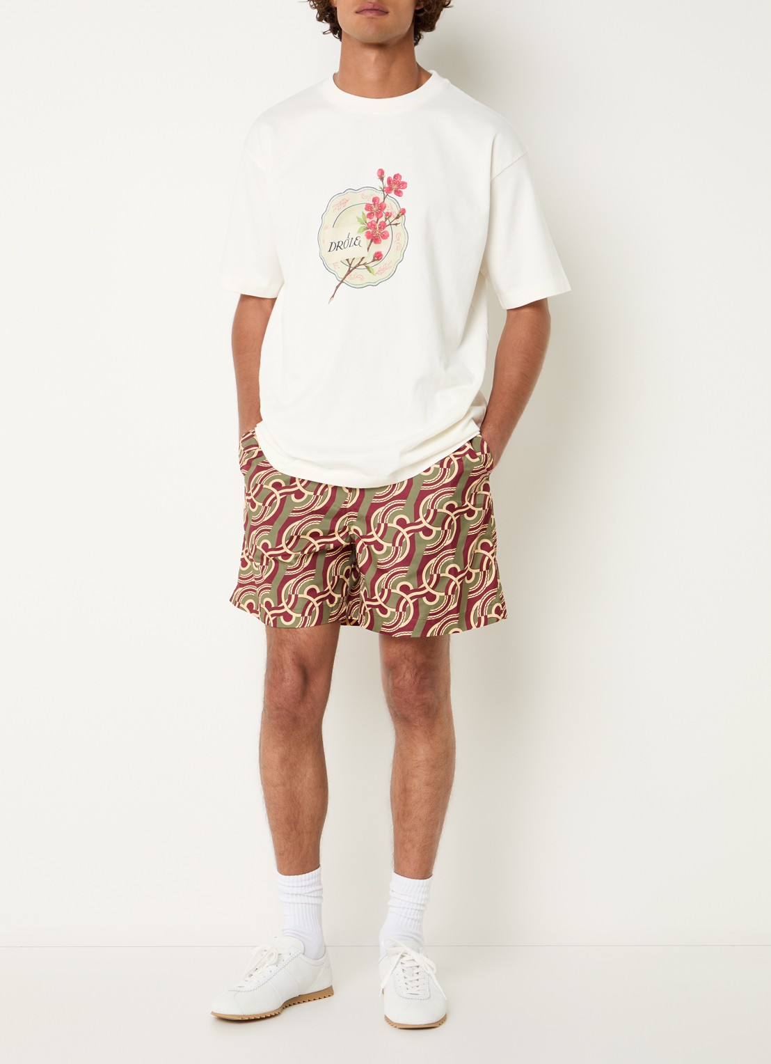 Drôle de Monsieur Zwemshorts met grafische print - voorkant 2 olijfgroen