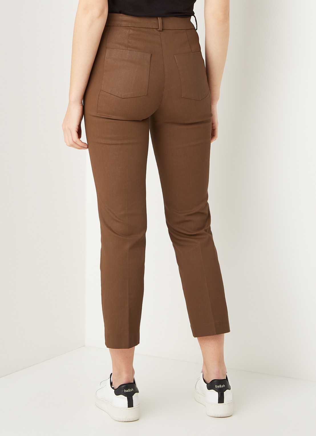 DRYKORN Basket high waist slim fit cropped pantalon met coating - achterkant bruin