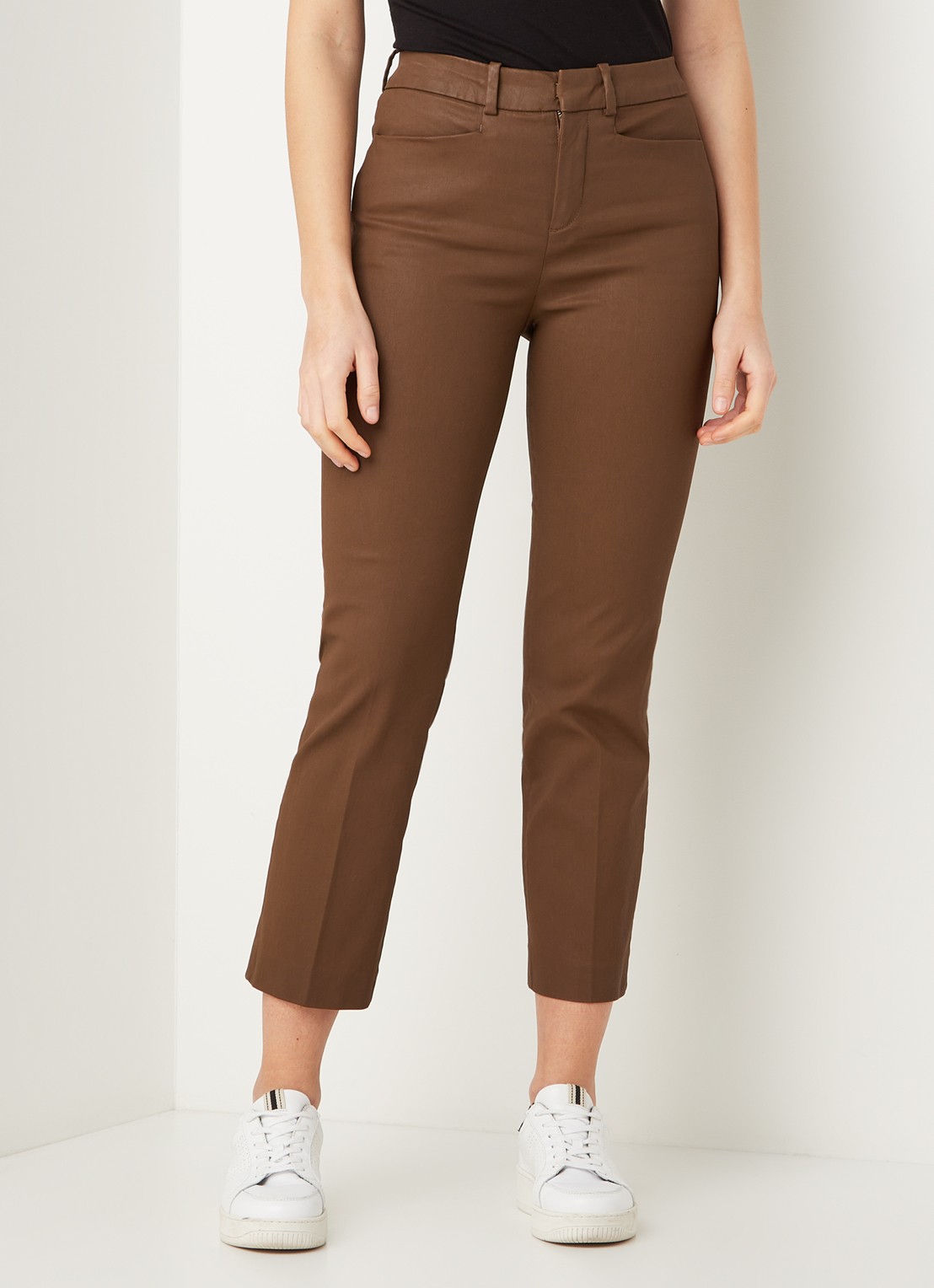 DRYKORN Basket high waist slim fit cropped pantalon met coating - detail 2 bruin