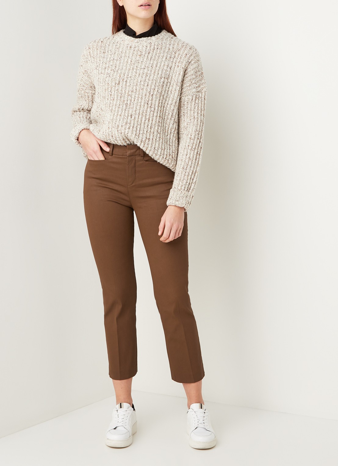 DRYKORN Basket high waist slim fit cropped pantalon met coating - voorkant 4 bruin