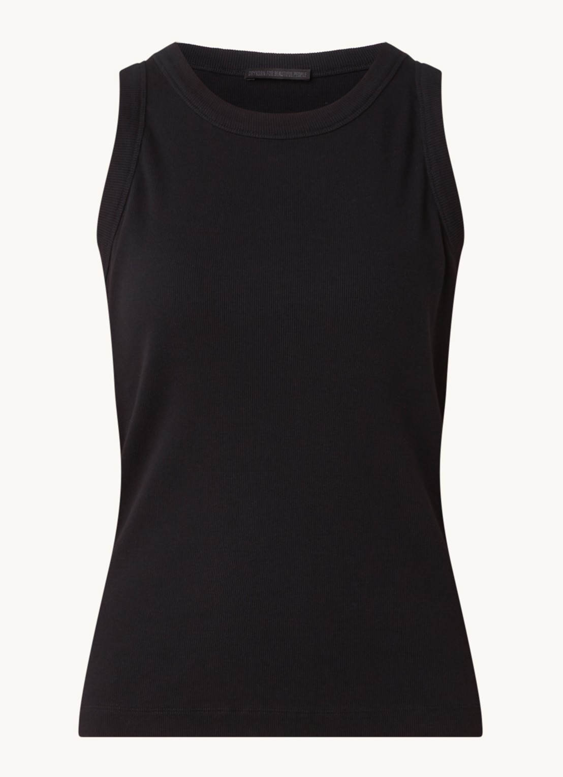 DRYKORN Olina tanktop met ribstructuur - voorkant 2 zwart