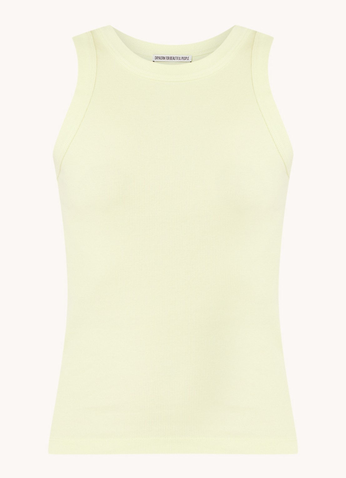 DRYKORN Olina tanktop met ribstructuur - voorkant 2 lichtgeel