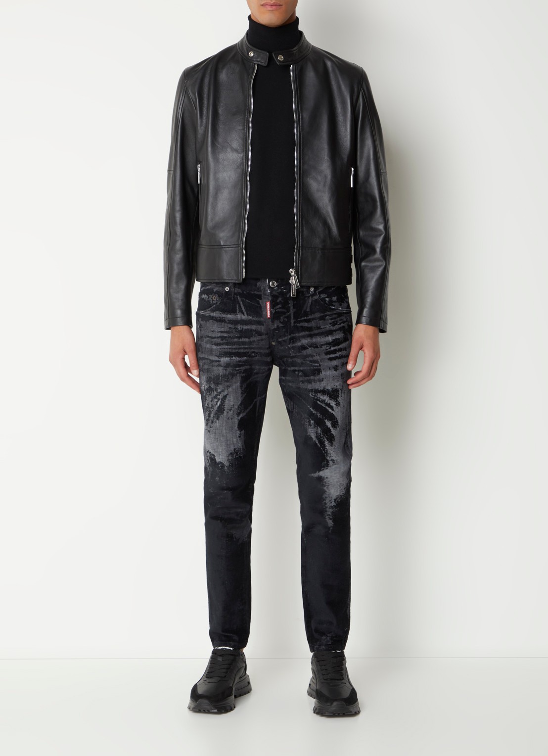 Dsquared2 Bikerjack van schapenleer met ritszakken - voorkant 3 zwart