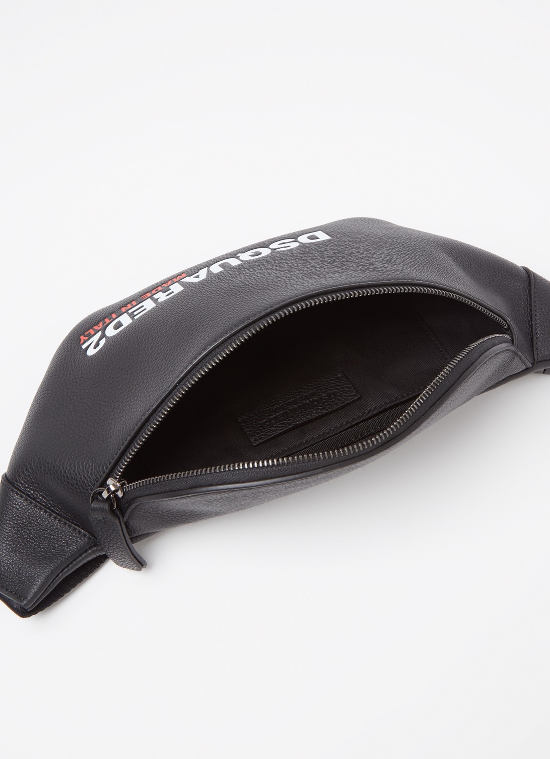 Dsquared2 Bob heuptas van leer met logo - detail 3 zwart