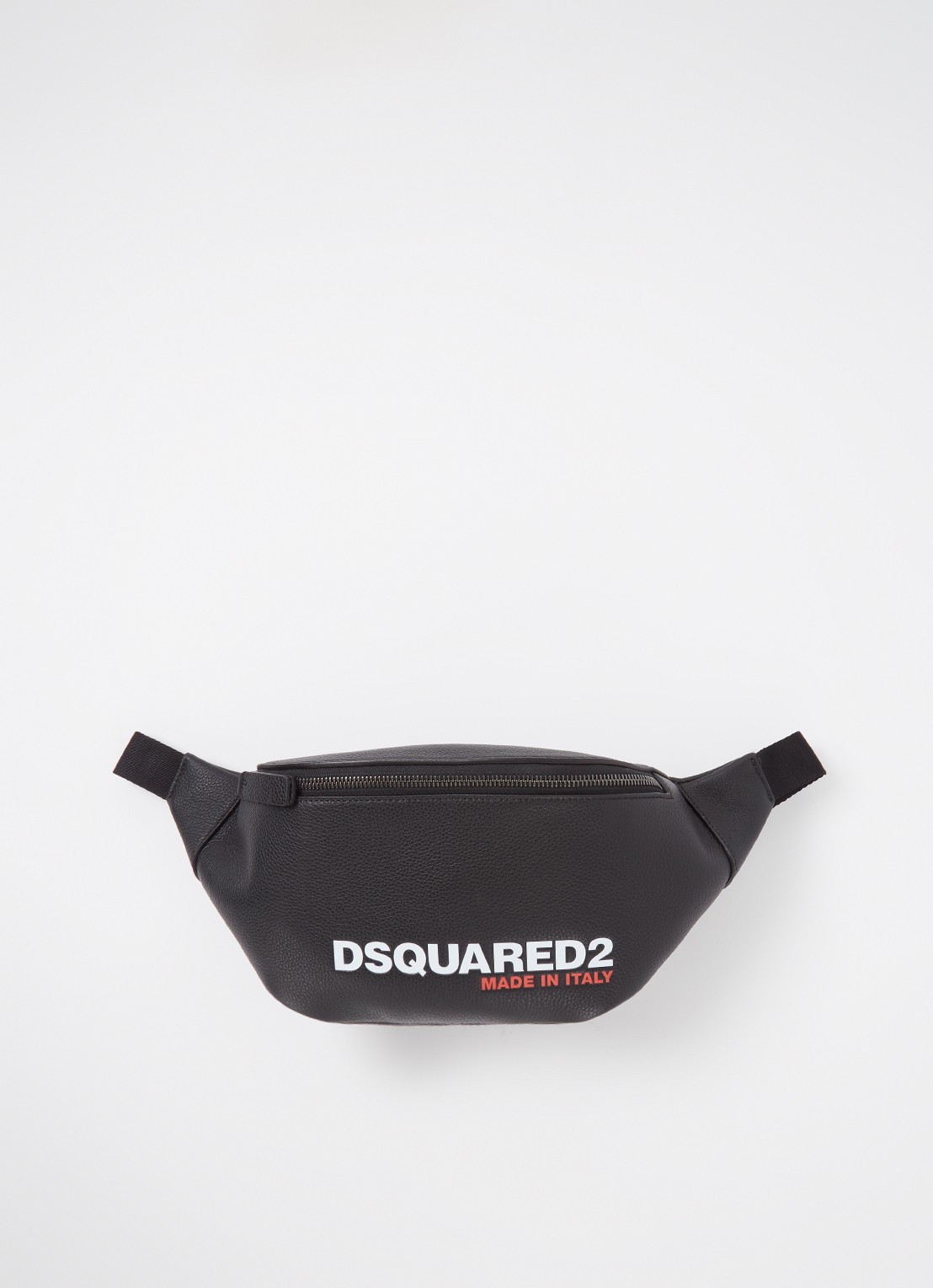 Dsquared2 Bob heuptas van leer met logo - voorkant zwart