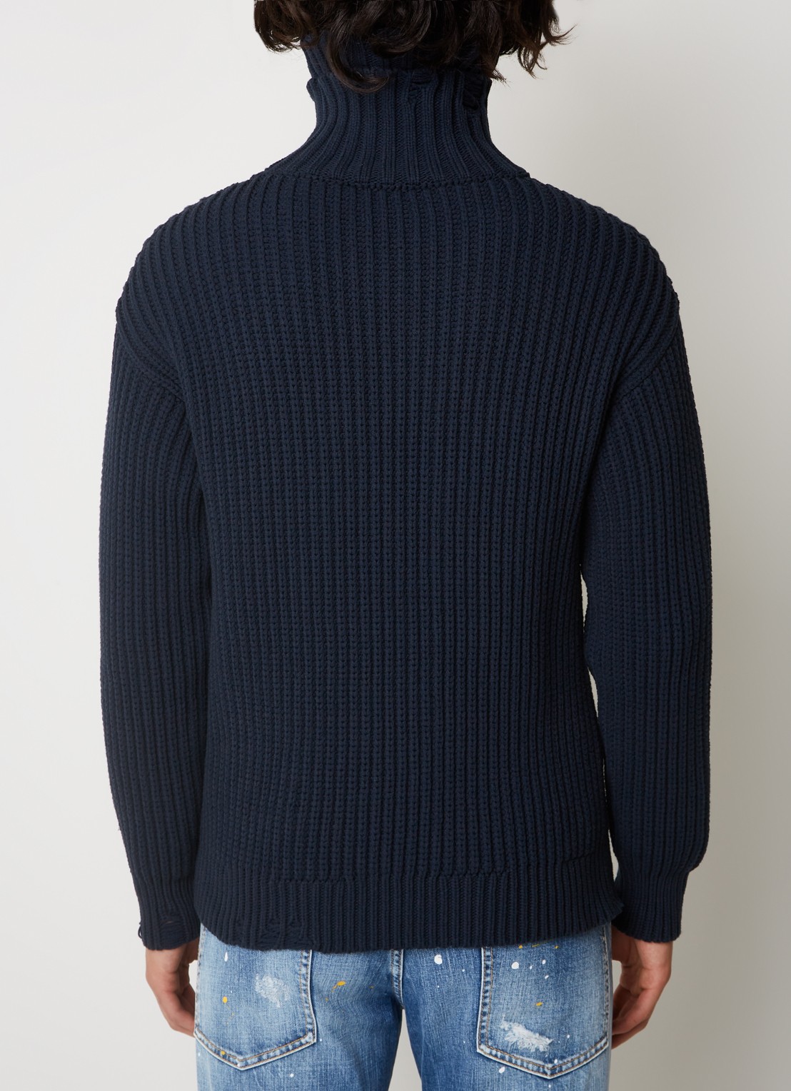 Dsquared2 Grofgebreide coltrui met destroyed afwerking en logo - achterkant 5 blauw