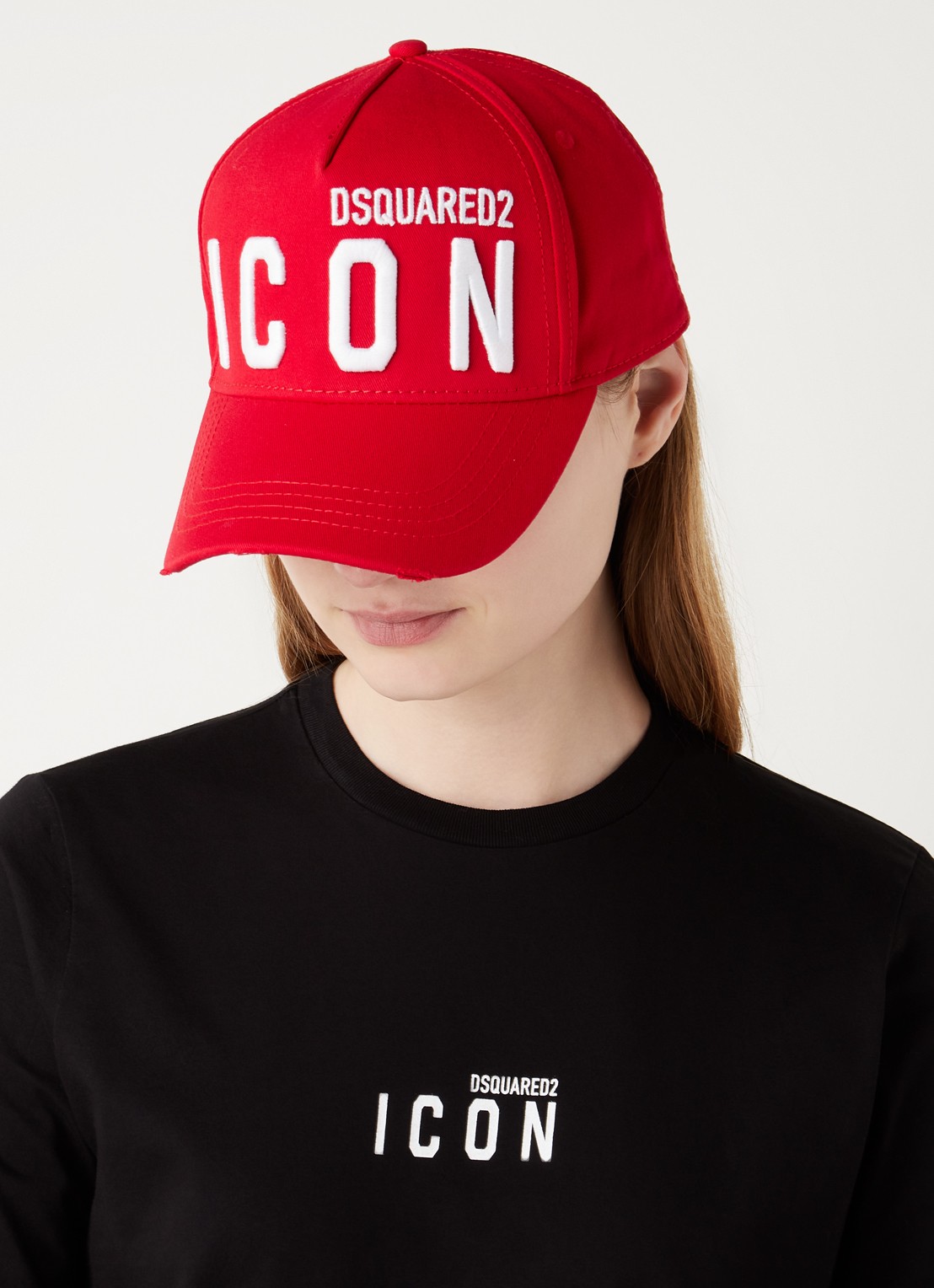 Dsquared2 Icon pet met logoborduring - voorkant 3 steenrood