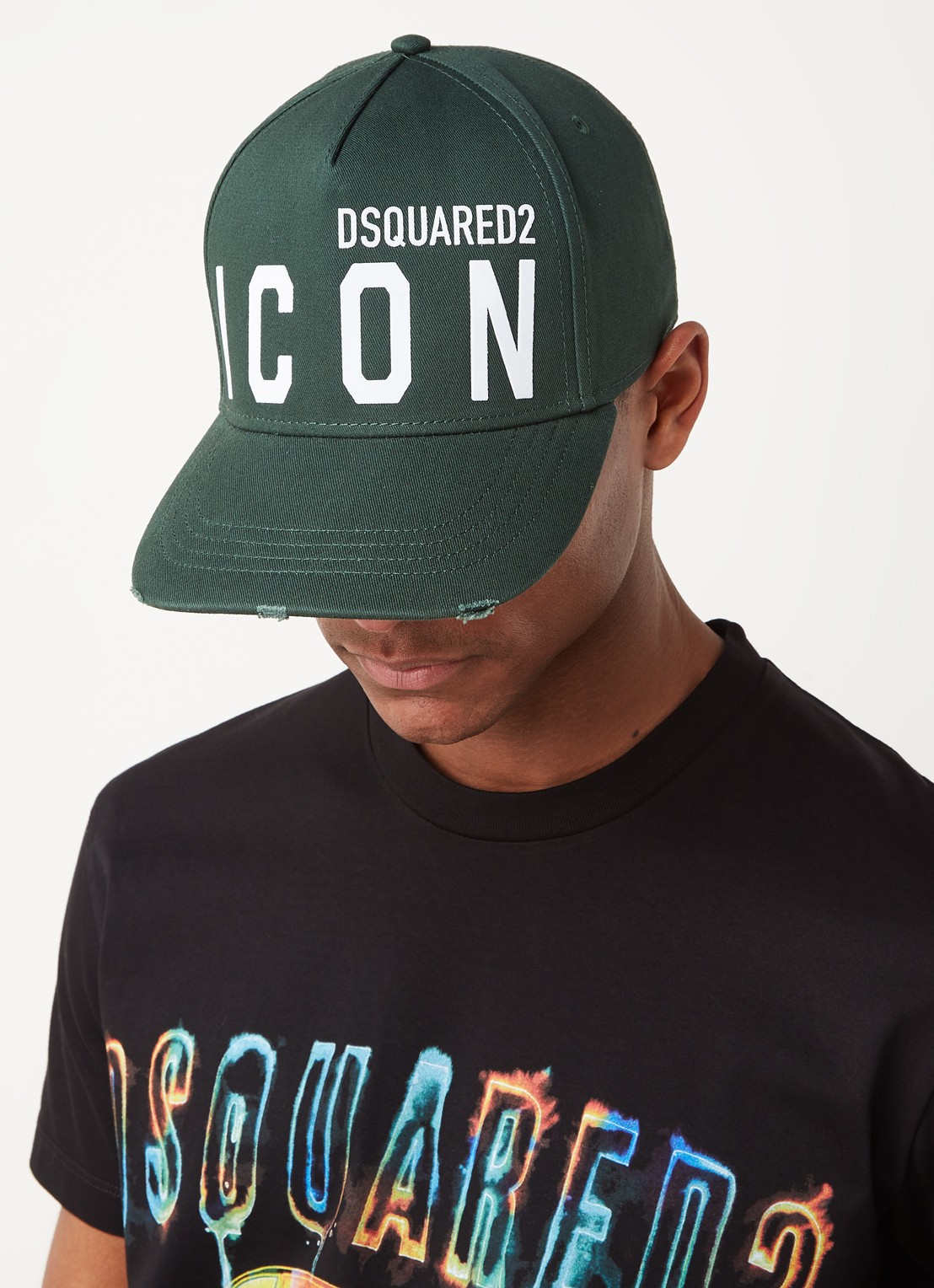 Dsquared2 Icon pet met logoborduring - voorkant 2 donkergroen
