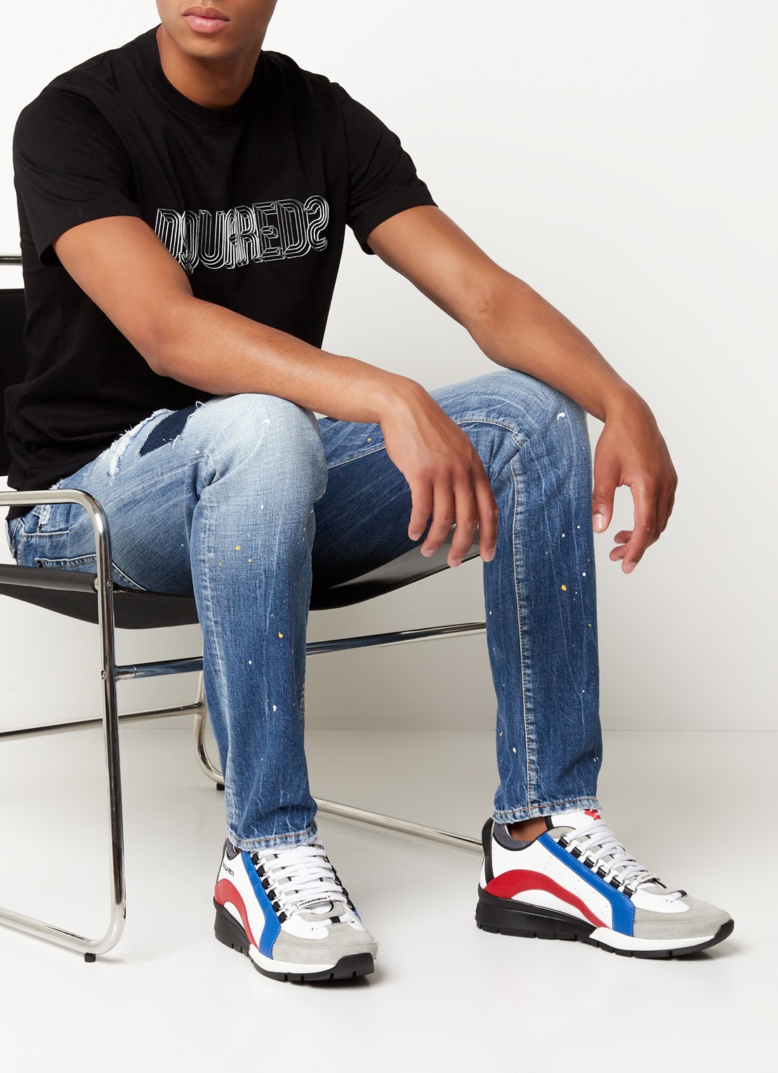 Dsquared2 Legendary sneaker van kalfsleer met kalfssuède details - voorkant 2 wit