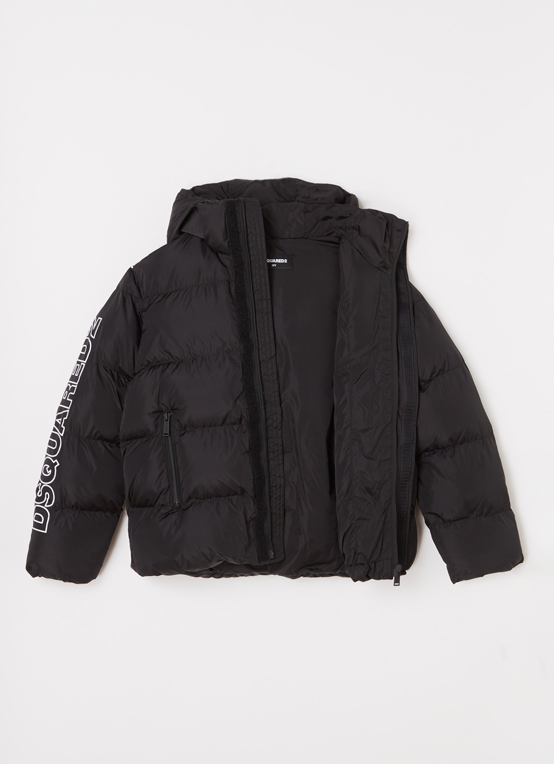 Dsquared2 Puffer jas met logoprint en capuchon - voorkant 3 zwart