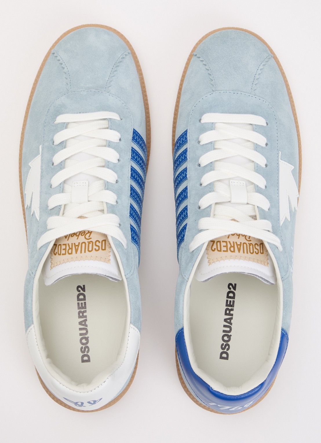Dsquared2 Rebels sneaker van suède met kalfsleren details - detail 3 lichtblauw