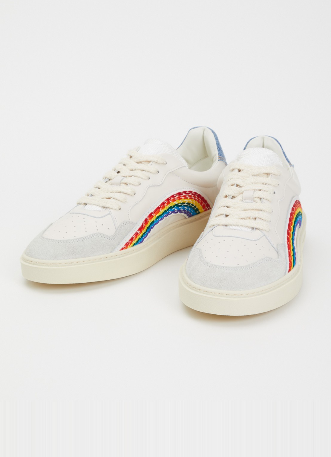 Dsquared2 Rider Rainbow sneaker van geitenleer met suède details - detail 2 wit