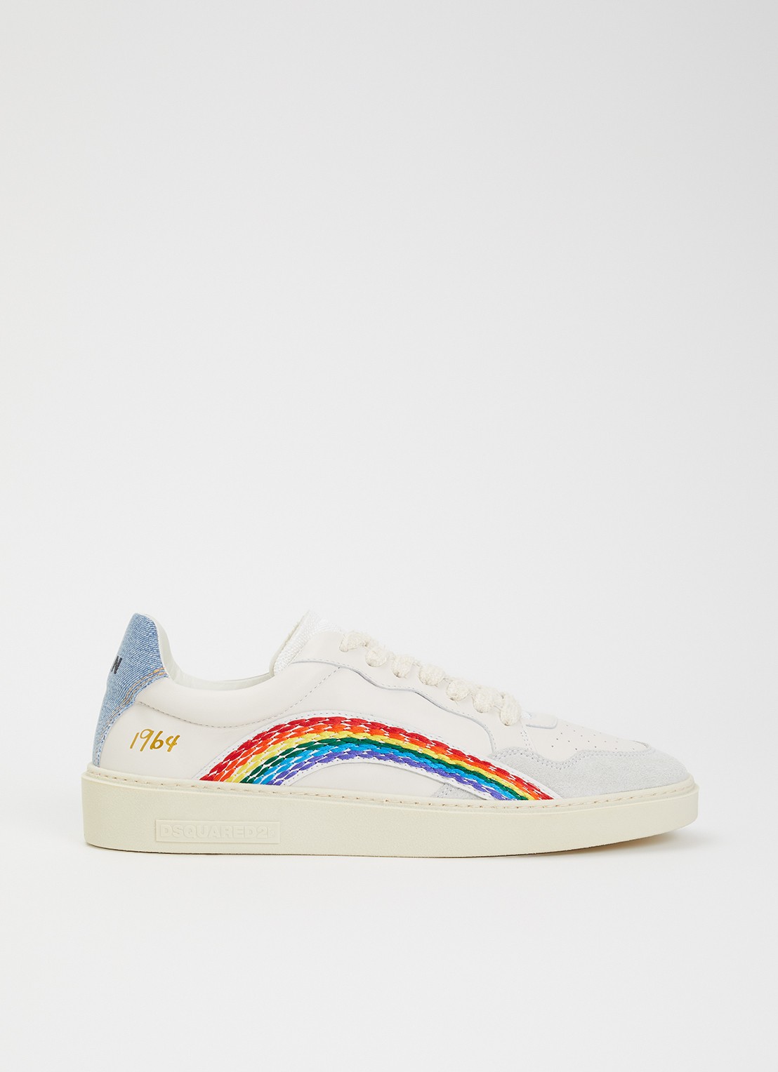 Dsquared2 Rider Rainbow sneaker van geitenleer met suède details - voorkant wit