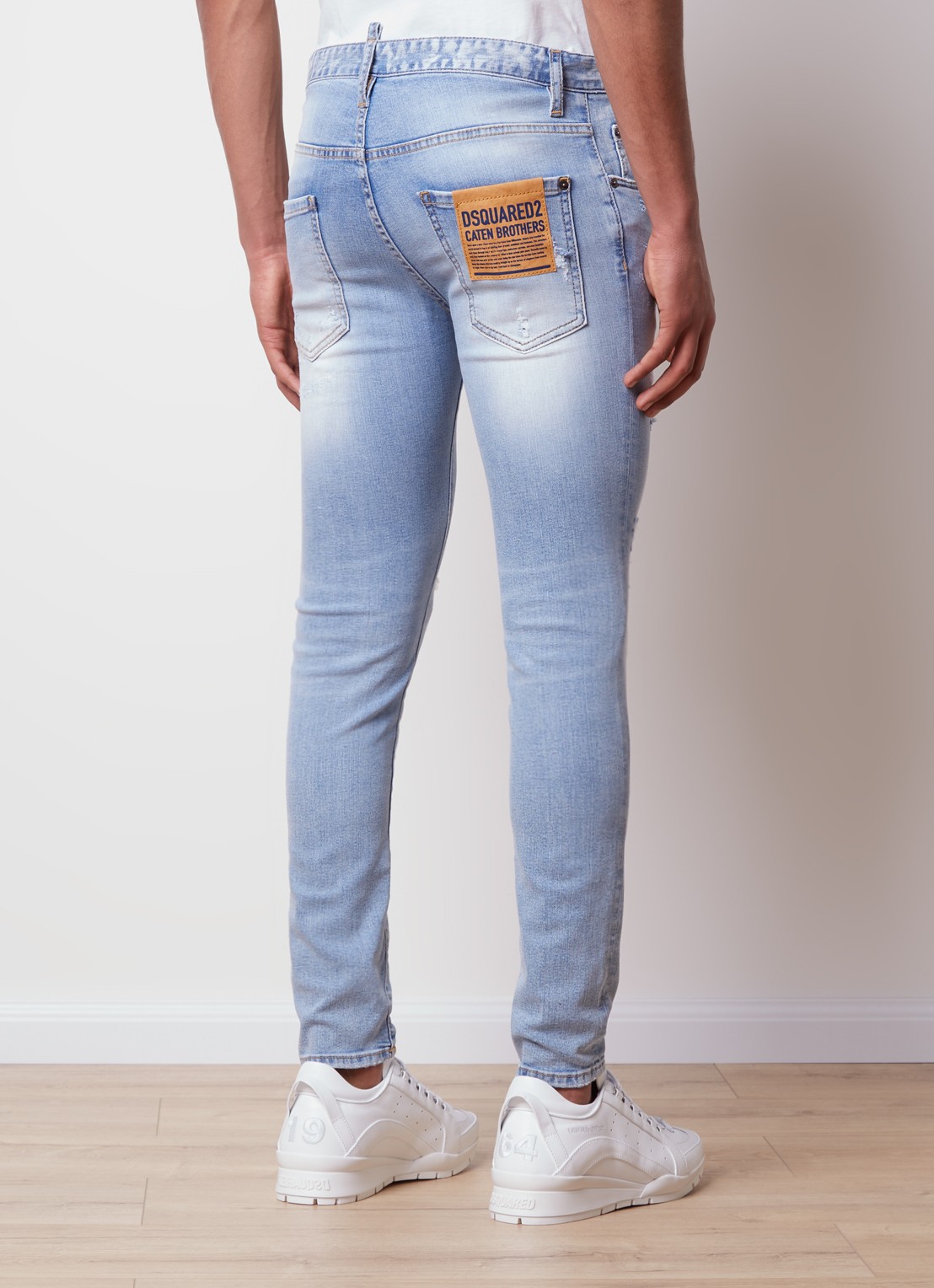 Dsquared2 Skinny jeans met lichte wassing en destroyed afwerking - achterkant indigo