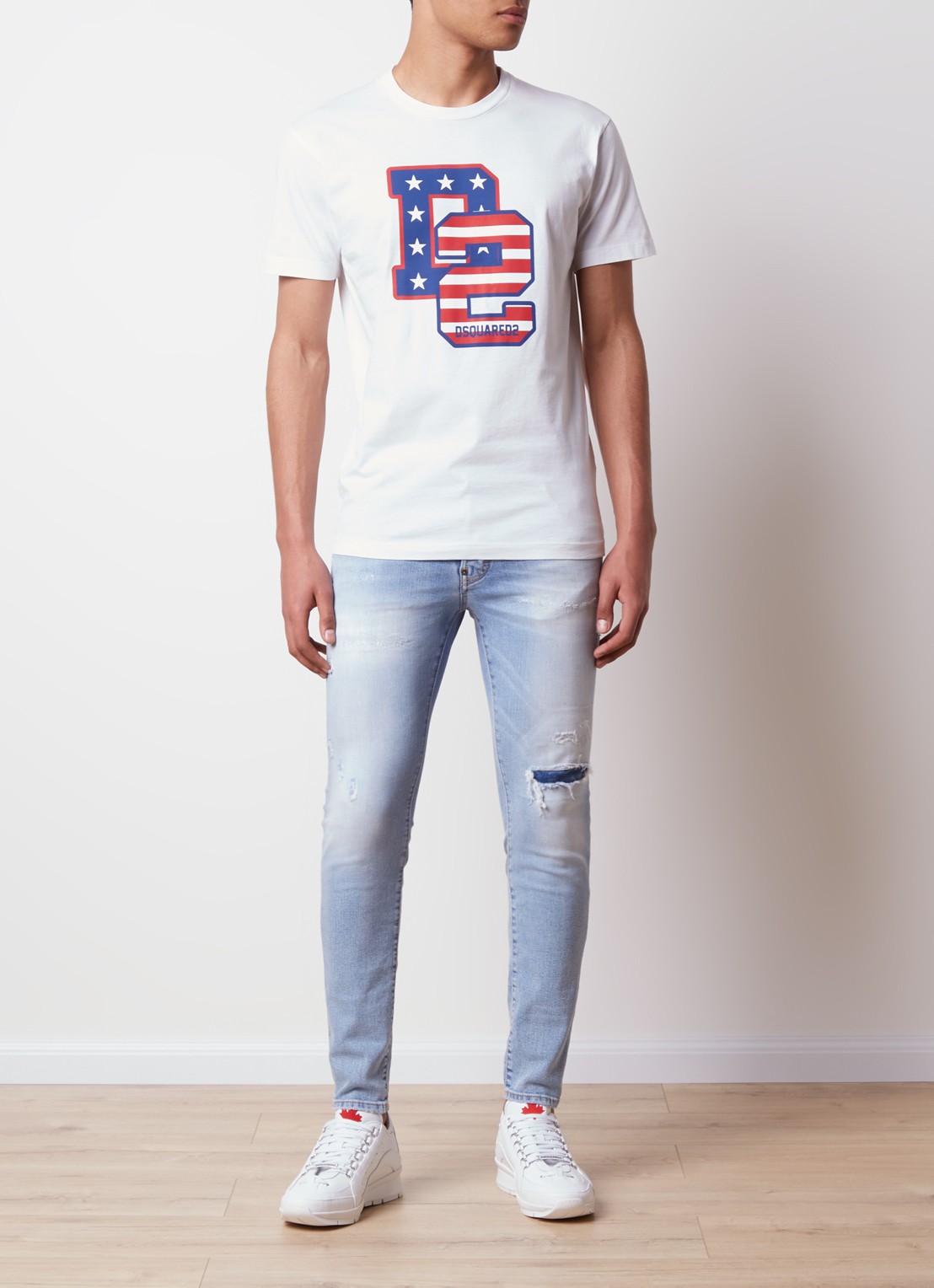 Dsquared2 Skinny jeans met lichte wassing en destroyed afwerking - voorkant 6 indigo