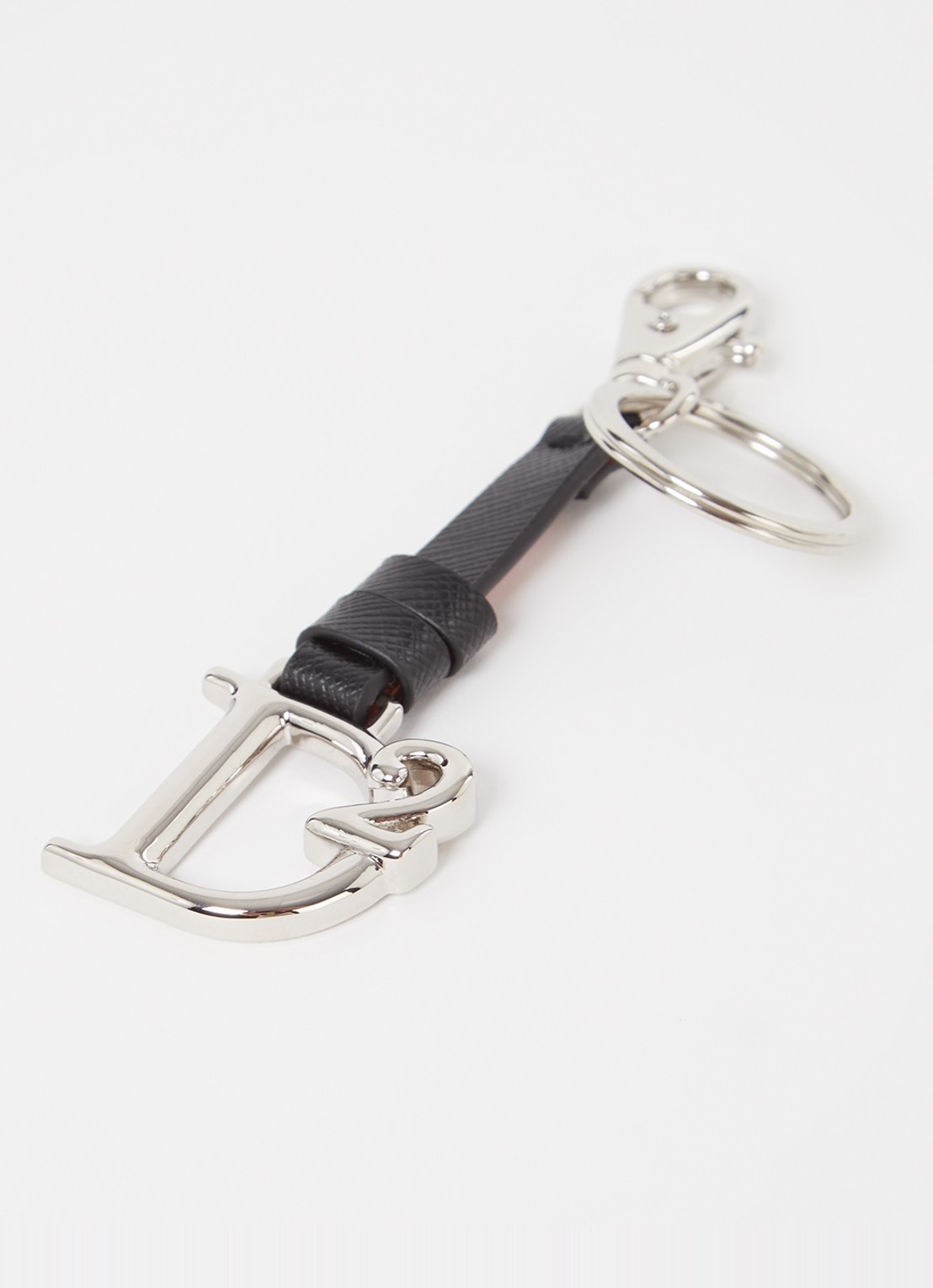 Dsquared2 Sleutelhanger van leer met logo  - detail zwart