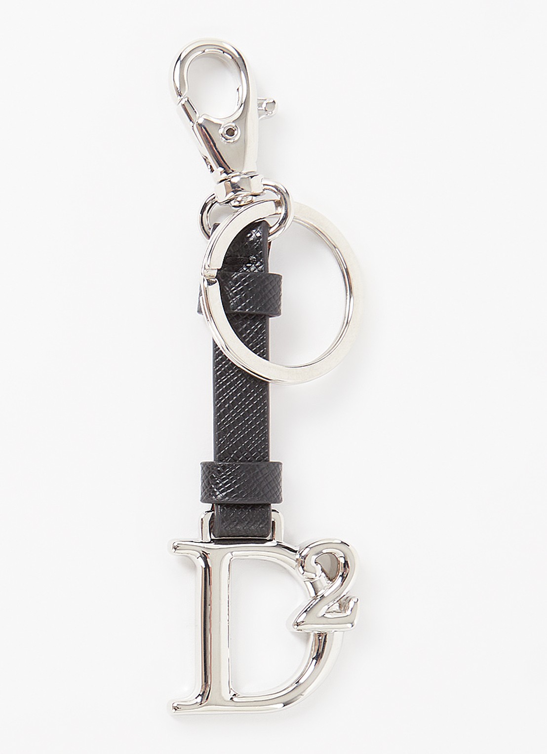 Dsquared2 Sleutelhanger van leer met logo  - voorkant 2 zwart