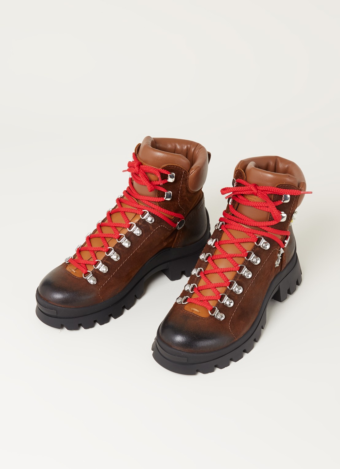 Dsquared2 Tank Hiking veter boot van kalfsleer met strass - detail donkerbruin