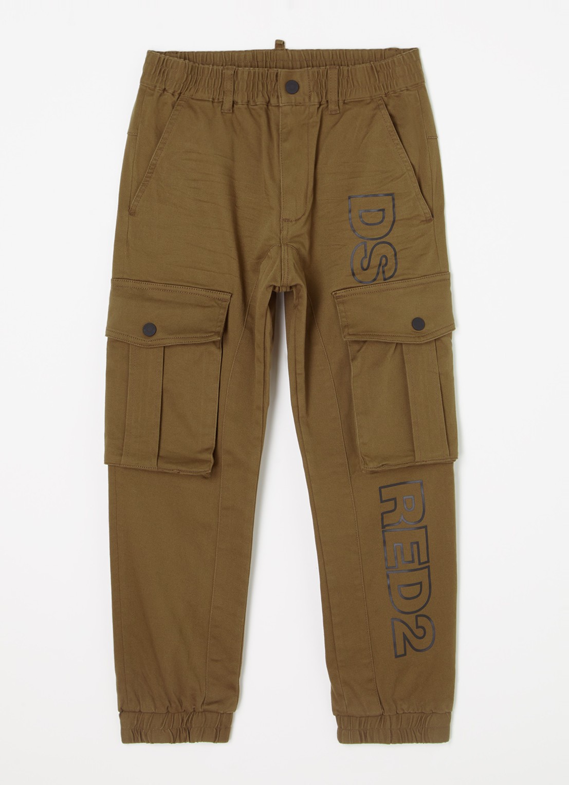 Dsquared2 Tapered fit cargobroek met logoprint - voorkant khaki
