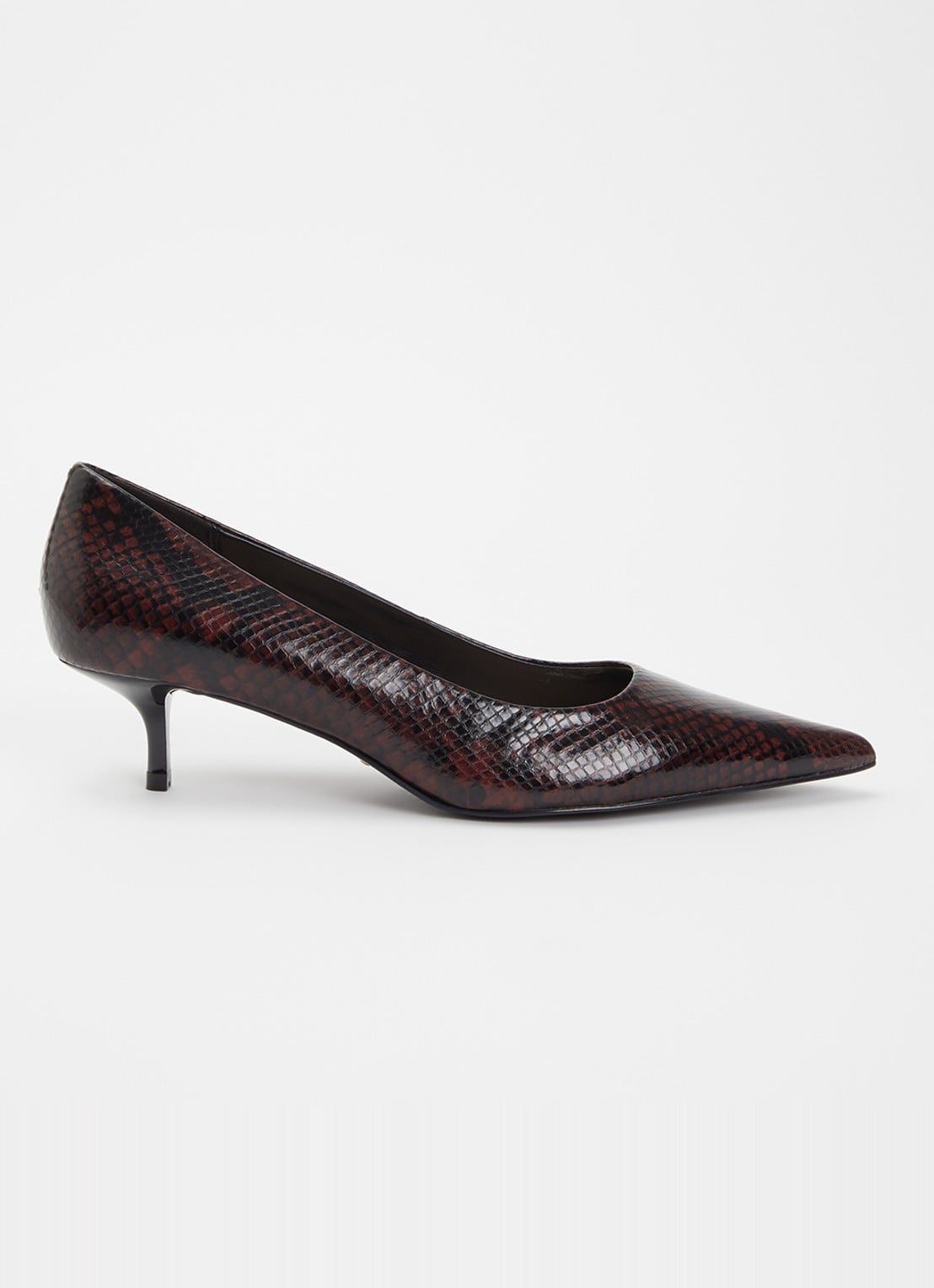 Dune London Amira pump met slangenprint - voorkant 5 roodbruin