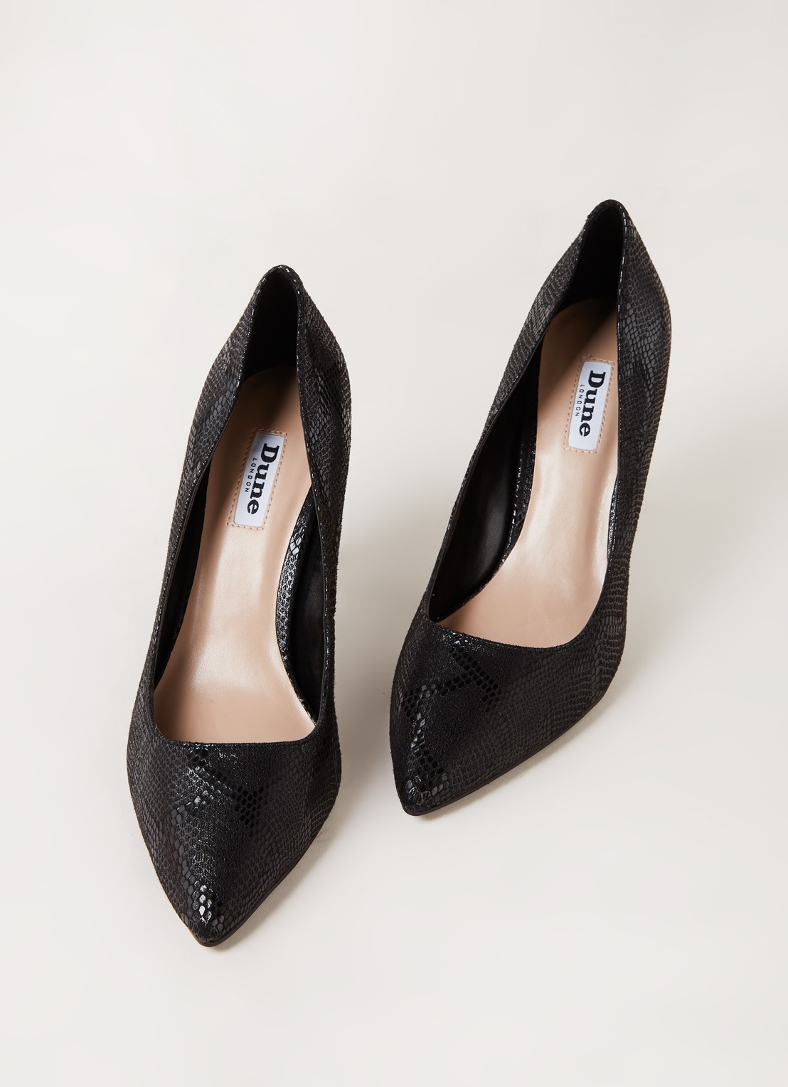 Dune London Anna pump met slangenstructuur - detail 2 zwart