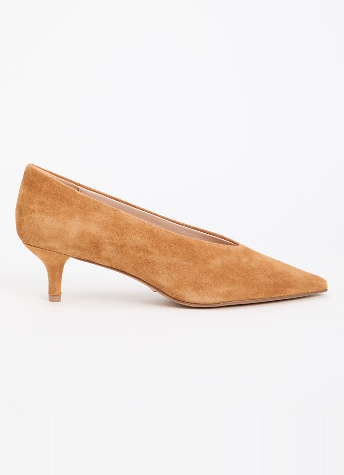 Dune London Aris pump van suède - voorkant camel