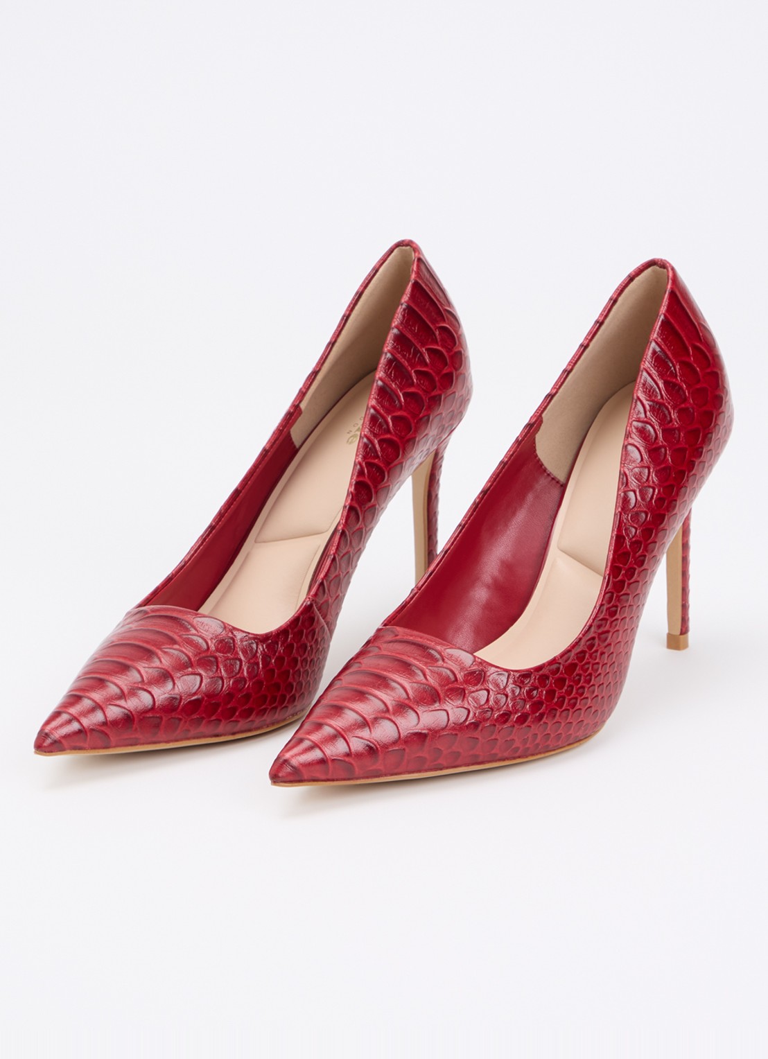 Dune London Assured pump van leer met crocostructuur - detail 3 rood