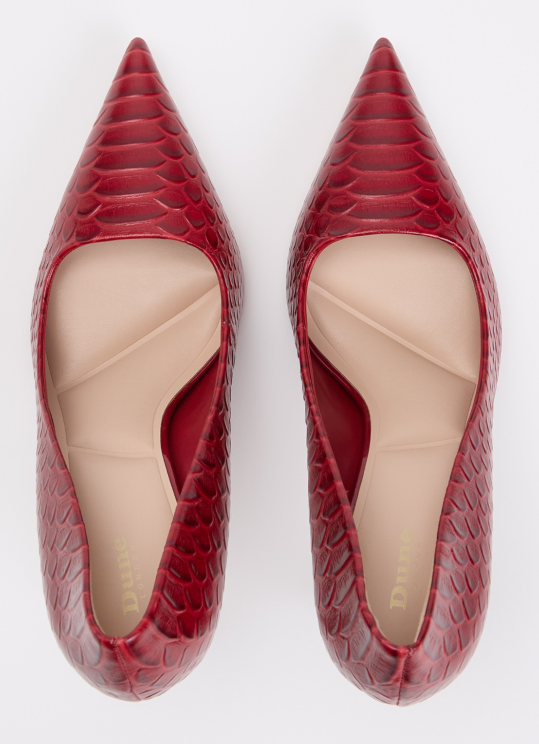Dune London Assured pump van leer met crocostructuur - detail 4 rood