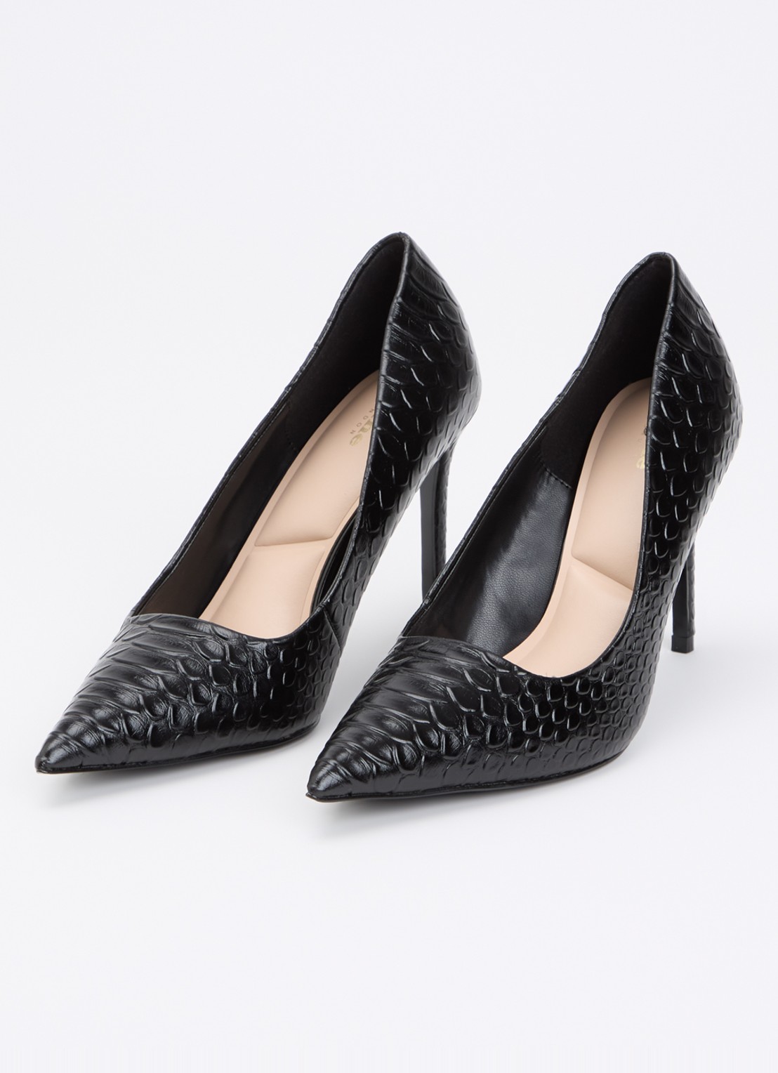 Dune London Assured pump van leer met crocostructuur - detail 2 zwart